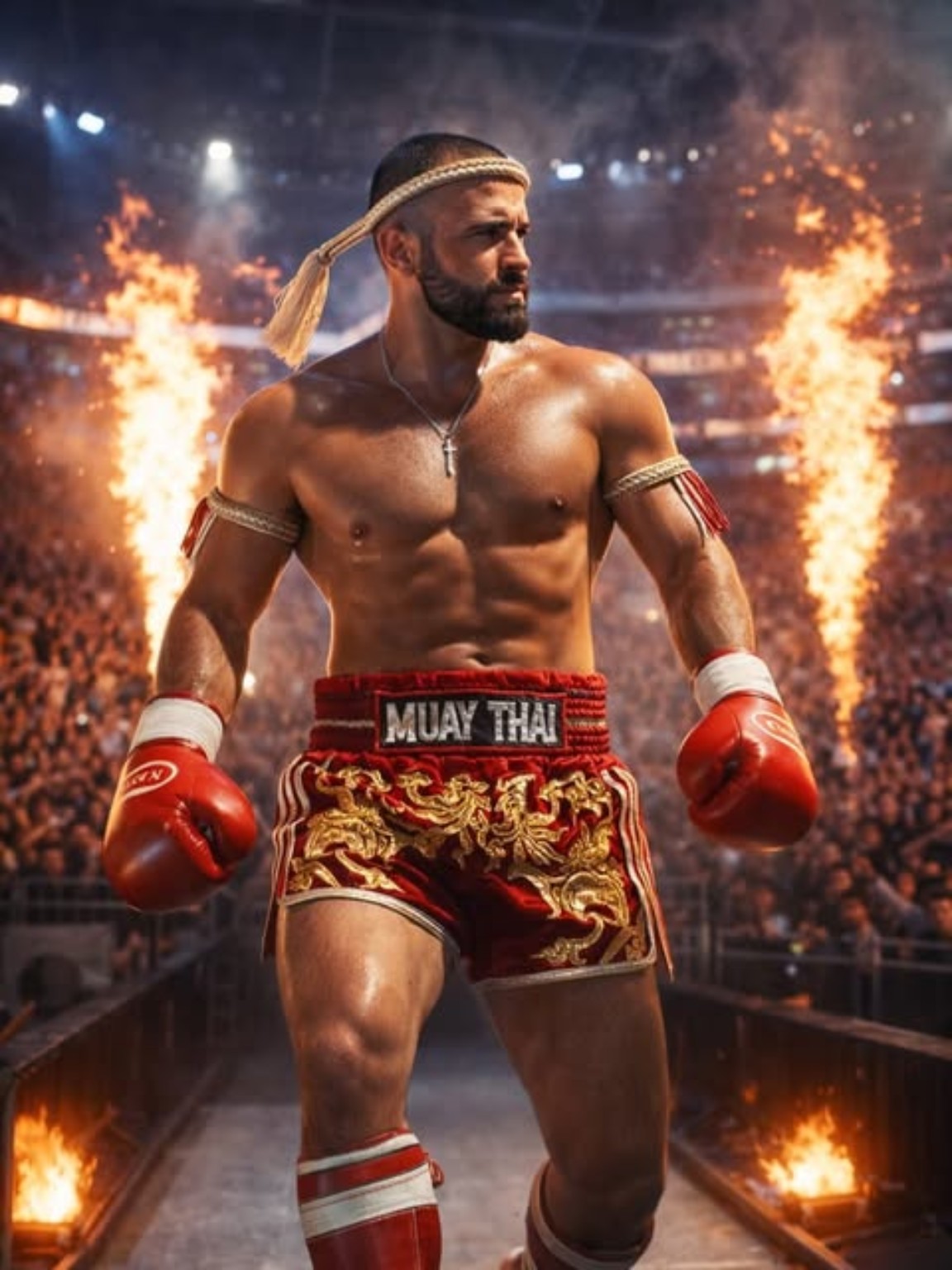 Muay Thai fighter in an arena
